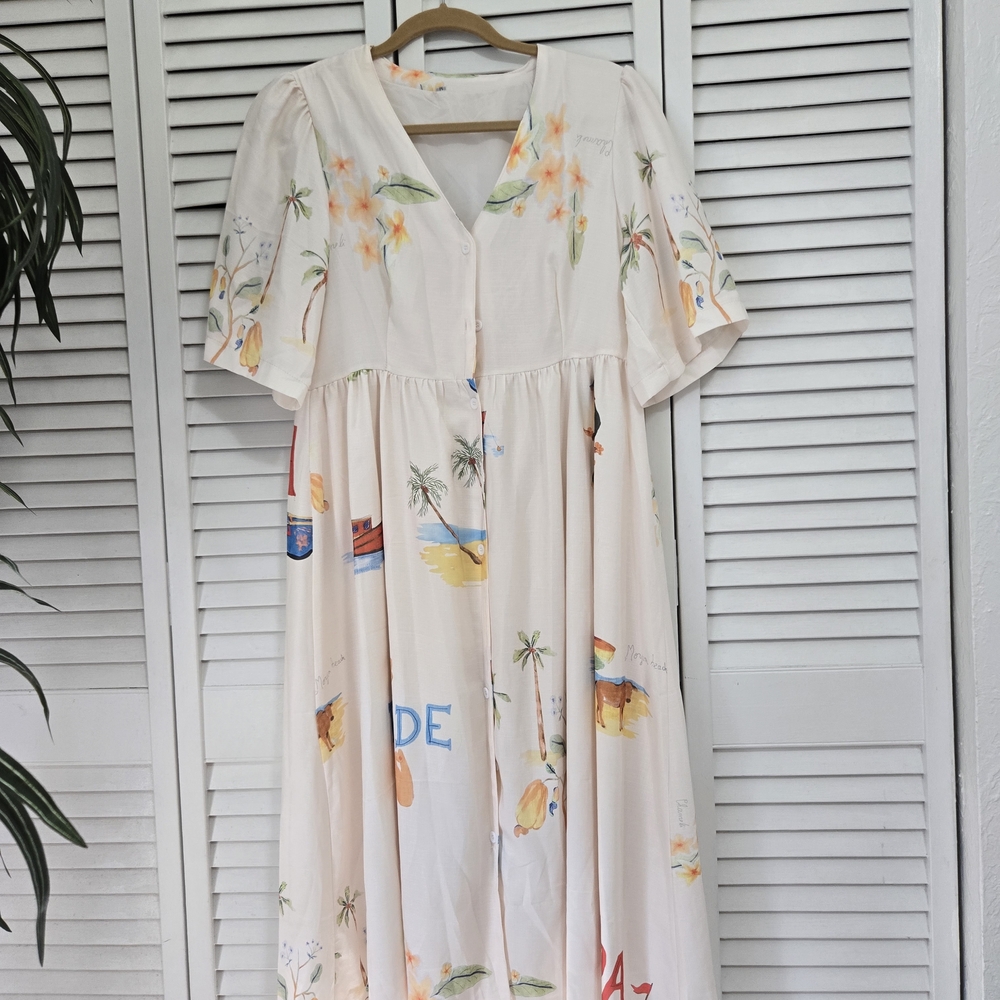 RHODE Cream Dress with Tropical Print